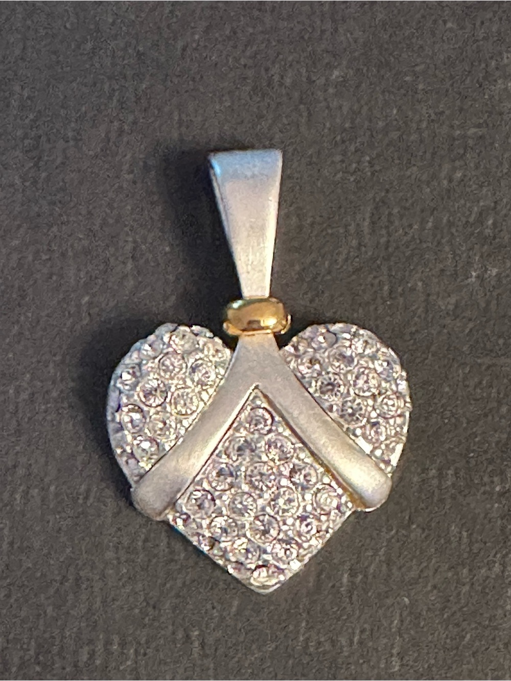 Vintage Premier Designs Pave Crystal Heart Pendant in Silver with Gold Accent